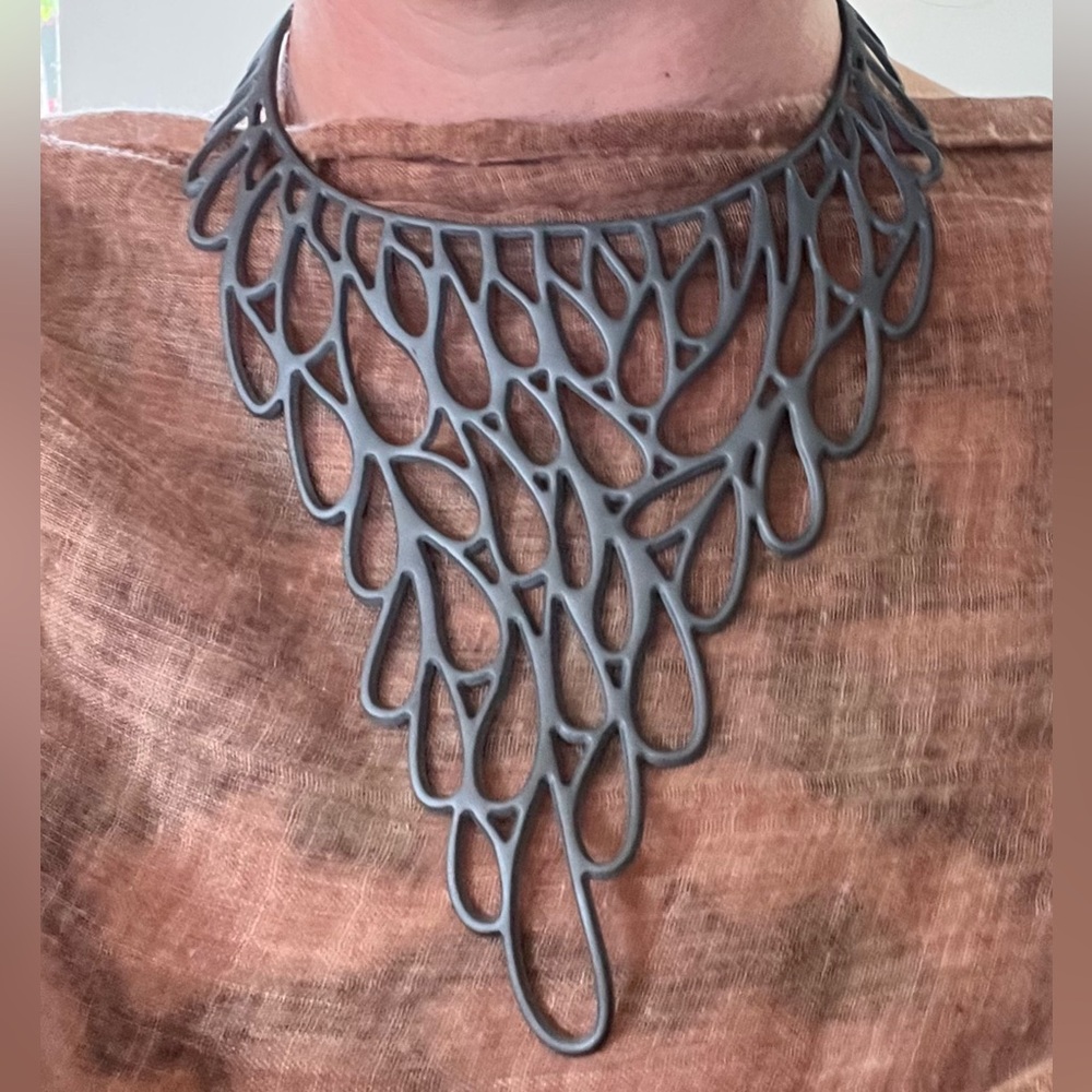 Marzio Fiorini Laser-cut Bib Necklace Grey Unique Jewelry signed
